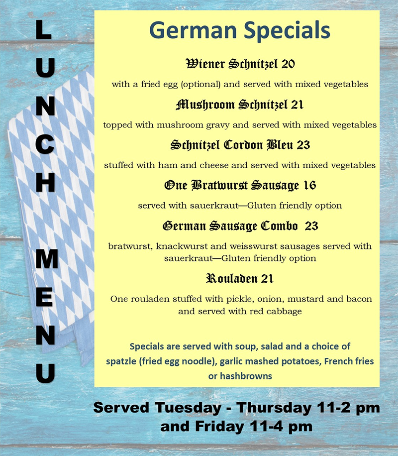 Lunch Menu German Specials